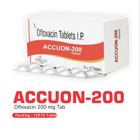 Product Name: Accuon 200, Compositions of Accuon 200 are Ofloxacin Tablets IP - Scothuman Lifesciences