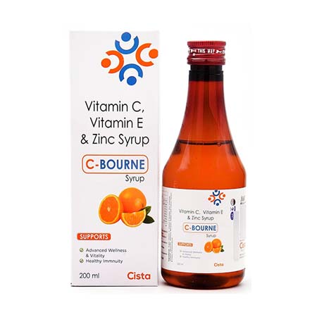Product Name: C BOURNE, Compositions of C BOURNE are VItamin C, Vitamin E & Zinc Syrup - Cista Medicorp