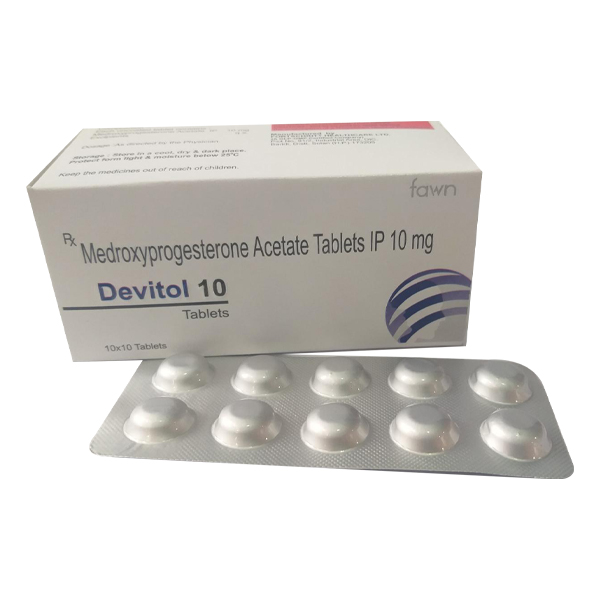 Product Name: DEVITOL 10, Compositions of Medroxyprogesterone 10mg are Medroxyprogesterone 10mg - Fawn Incorporation