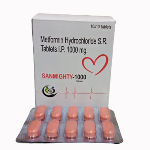Product Name: SANMIGHTY 1000, Compositions of SANMIGHTY 1000 are Metformin 1000mg SR - Edelweiss Lifecare
