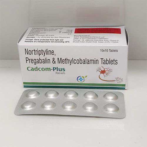 Product Name: Cadcom Plus, Compositions of Cadcom Plus are Nortriptyline,Pregabalin & Methylcobalamin Tablets - Caddix Healthcare