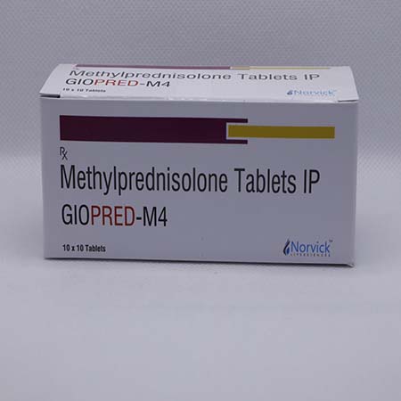 Product Name: Giopred M4, Compositions of Giopred M4 are Methylprednisolone Tablets IP - Norvick Lifesciences