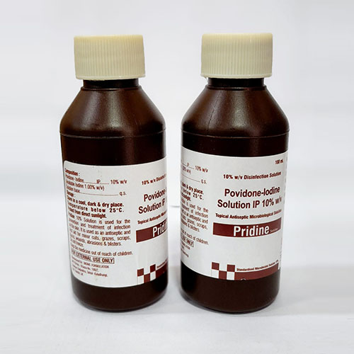 Product Name: Pridine, Compositions of Pridine are Piovidine-Iodine Solution IP 10 % w/v - Pride Pharma