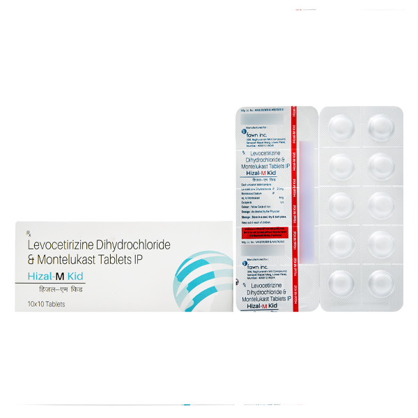 Product Name: HIZAL M KID, Compositions of HIZAL M KID are Levocetirizine Dihydrochloride 2.5mg + Montelukast 4 mg. - Fawn Incorporation