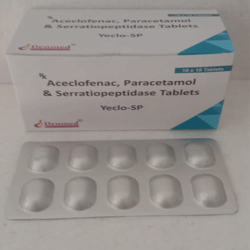 Product Name: Yeclo SP, Compositions of Yeclo SP are Aceclofenac, Paracetamol, & Serratiopeptidase - Denmed Pharmaceutical