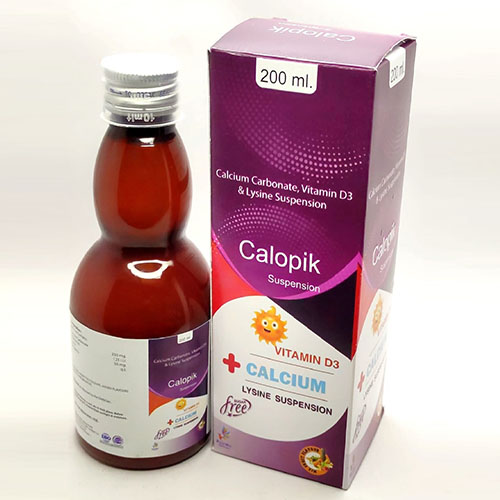 Product Name: Calopik, Compositions of Calopik are Calcium Carbonate,Vitamin D3 & Lysine Suspension - Peakwin Healthcare