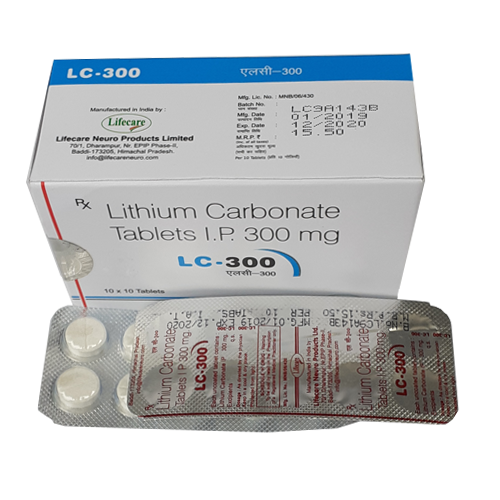 Product Name: LC 300, Compositions of LC 300 are Lithium Carbonate Tablets IP 300mg - Lifecare Neuro Products Ltd.