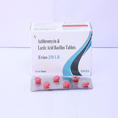 Product Name: Evize 250 LB , Compositions of Evize 250 LB  are Azithromycin & Lactic Acid Bacillus Tablets - Eviza Biotech Pvt. Ltd