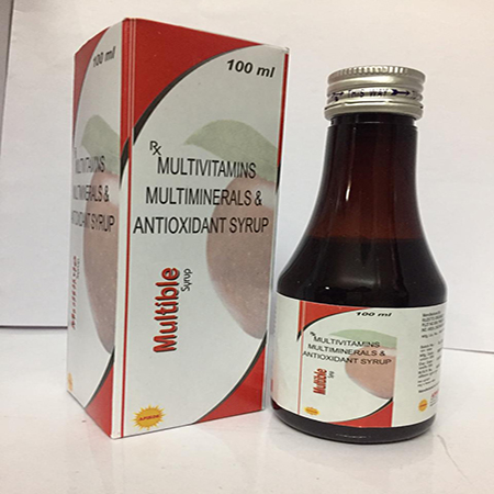 Product Name: Multible 100, Compositions of Multible 100 are Multivitamins Multiminerals Antioxidant Syrup - Apikos Pharma