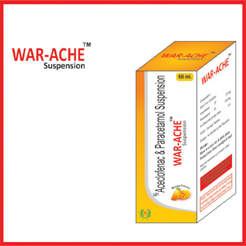 Product Name: War Ache, Compositions of War Ache are Aceclofenac & Paracetamol Suspension - Greef Formulations