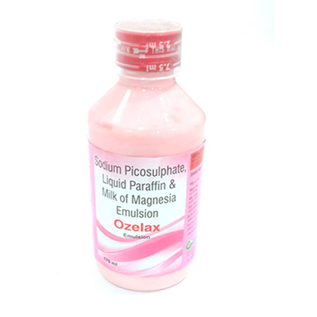 Product Name: OZELAX, Compositions of Sodium Picosulphate, Liquid Paraffin & Milk of Magnesia Emulsion are Sodium Picosulphate, Liquid Paraffin & Milk of Magnesia Emulsion - Ozenius Pharmaceutials