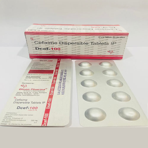 Product Name: Dcef 100, Compositions of Dcef 100 are Cefixime Dispersible Tablets IP - Disan Pharma