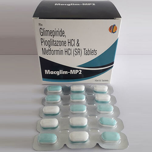 Product Name: Macglim MP2, Compositions of Macglim MP2 are Glimepiride,Pioglitazone HCL & Metfortin Hydrochloride (SR) Tablets - Macro Labs Pvt Ltd