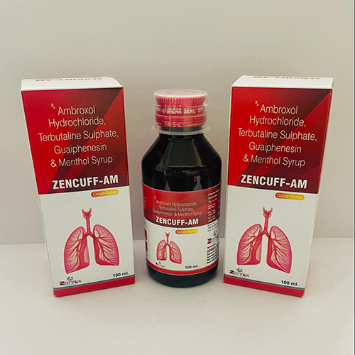 Product Name: ZENCUFF AM, Compositions of ZENCUFF AM are Ambroxol Hydrochloride, Terbutaline Sulphate, Guaiphensin & Menthol Syrup - Zenox Pharmaceuticals