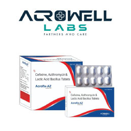 Product Name: Acroficx AZ, Compositions of Acroficx AZ are Cefixime,Azithromycin Lactic Acid Bacillus Tablets - Acrowell Labs Private Limited