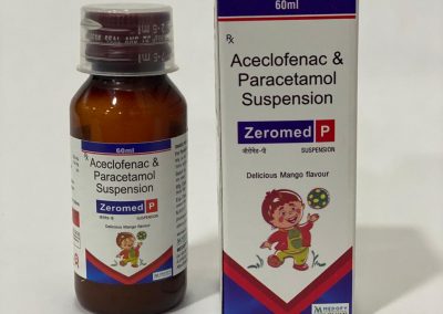 Product Name: Zeromed P, Compositions of Zeromed P are Aceclofenac 50mg + Paracetamol 125 mg Suspension with cartoon pack - Medofy Pharmaceutical