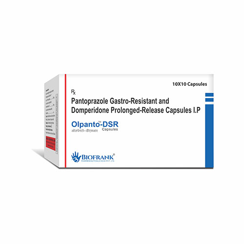 Product Name: Olpanto DSR, Compositions of Olpanto DSR are Pantoprazole Gastro-Resistant and Domperidone Prolonged-Release Capsules IP - Biofrank Pharmaceuticals (India) Pvt. Ltd