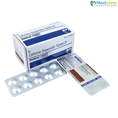 Product Name: HOLDCEF 200DT, Compositions of HOLDCEF 200DT are Cefixime Dispersible Tablets IP - Medxone Healthcare