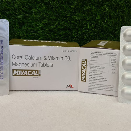 Product Name: Mivacal, Compositions of Mivacal are Coral Calcium & Vitamin D3,Magnesium Tablets - Medizec Laboratories