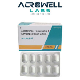 Product Name: Acromol SP, Compositions of Acromol SP are Aceclofenac,Paracetamol and Serratiopepetidase Tablets - Acrowell Labs Private Limited