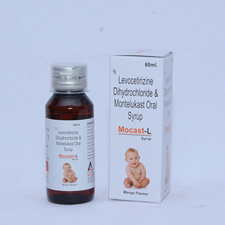 Product Name: MOCAST L, Compositions of MOCAST L are Levocetrizine Dihydrochloride & Montelukast Oral Syrup - Alencure Biotech Pvt Ltd