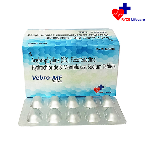 Product Name: Vebro MF, Compositions of Vebro MF are Acebrophylline (SR), Fexofenadine Hydrochloride & Montelukast Sodium Tablets . - Ryze Lifecare