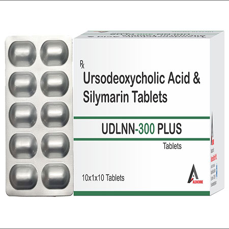Product Name: UDLNN 300 PLUS, Compositions of UDLNN 300 PLUS are Ursodeoxycholic Acid Silmarin Tablets - Alencure Biotech Pvt Ltd