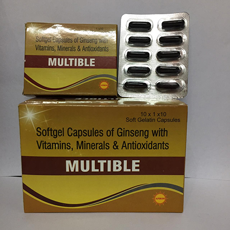 Product Name: MULTIBLE, Compositions of MULTIBLE are Softgel Capsules of Gingseng with Vitamins, Minerals & Antioxidants - Apikos Pharma