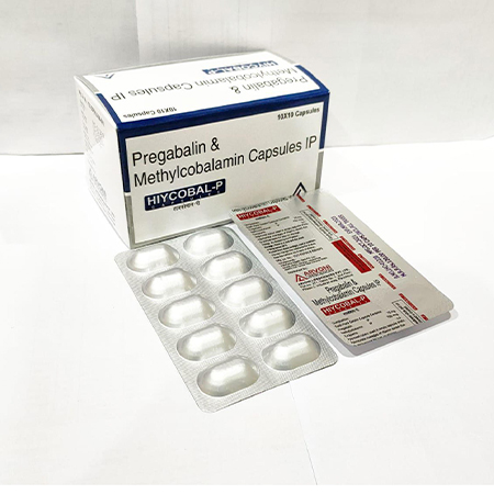 Product Name: Hiycobal P, Compositions of Hiycobal P are Pregabalin & Methylcobalamin Capsules IP - Arvoni Lifesciences Private Limited