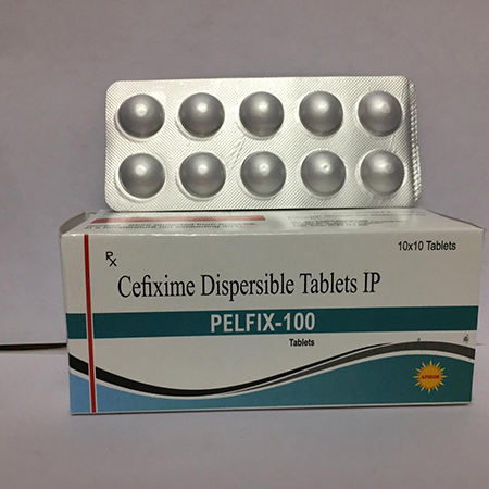 Product Name: PELFIX 100, Compositions of PELFIX 100 are Cefixime Dispersable Tablets IP - Apikos Pharma