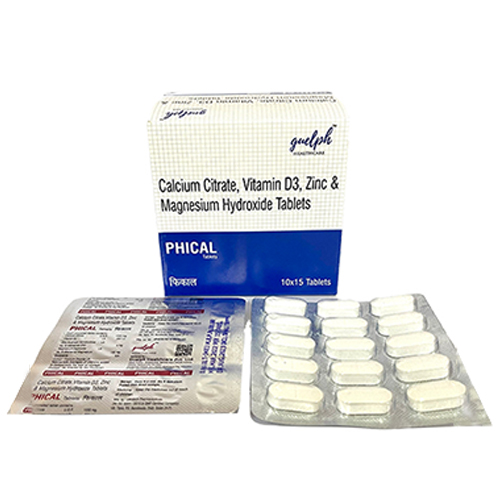 Product Name: Phical, Compositions of Phical are Calcium Citrate, Vitamin D3, Zinc & Magnesium Hydroxide - Guelph Healthcare Pvt Ltd