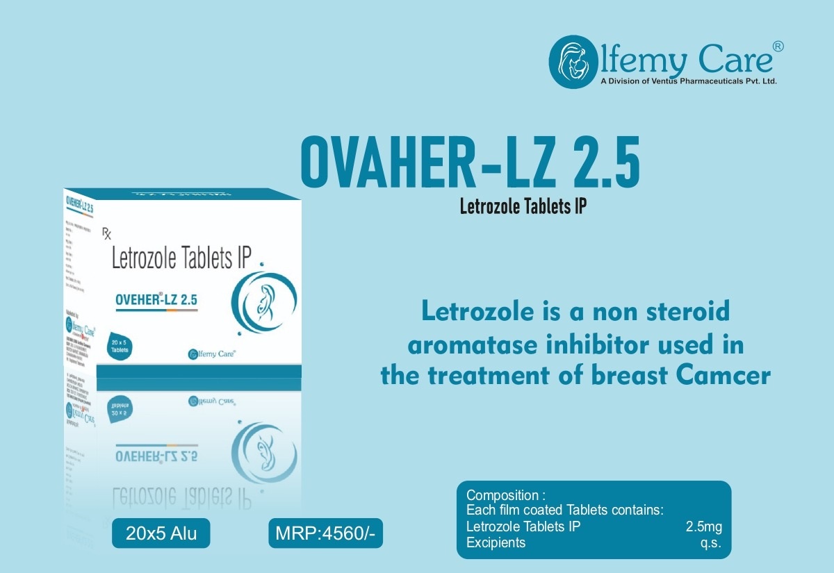 Product Name: Ovaher LZ 2.5, Compositions of Ovaher LZ 2.5 are Letrozole Tablets IP - Olfemy Care
