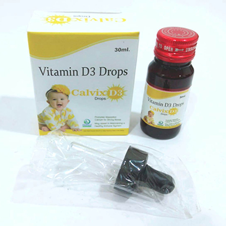 Product Name: CALVIX D3, Compositions of CALVIX D3 are Vitamin D3 Drops - Ozenius Pharmaceutials