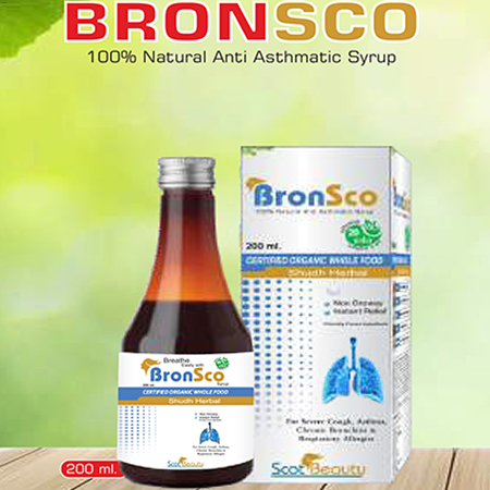 Product Name: Bronsco, Compositions of Bronsco are 100% Natural Anti Asthmatic Syrup - Scothuman Lifesciences