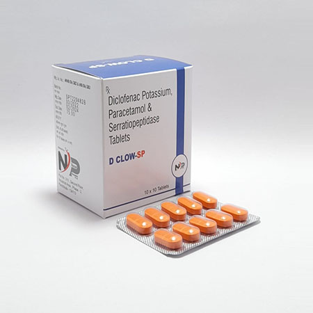 Product Name: D Clow Sp, Compositions of D Clow Sp are Diclofenac Potassium, Paracetamol And Serratiopeptidase tablets - Noxxon Pharmaceuticals Private Limited