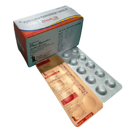 Product Name: DROXIT 25, Compositions of DROXIT 25 are Hydroxyzine Hydrochloride Tablets IP - Itelic Labs