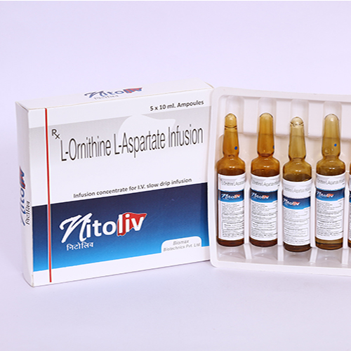 Product Name: NITOLIV, Compositions of NITOLIV are L-Ornithine L-Aspartate Infusion - Biomax Biotechnics Pvt. Ltd