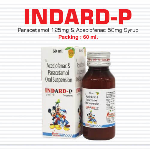 Product Name: Indard P, Compositions of Indard P are Aceclofenac & Paracetamol Oral Suspension - Pharma Drugs and Chemicals
