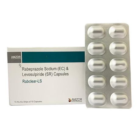 Product Name: Rabclear Ls, Compositions of Rabclear Ls are Rabeprazole Sodium (EC) & Domeperidone (SR) Capsules - Amzor Healthcare Pvt. Ltd