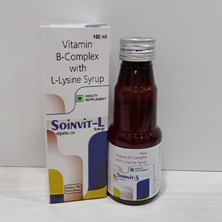 Product Name: Soinvit L, Compositions of Soinvit L are Vitamin B Complex with L-Lysine Syrup - Soinsvie Pharmacia Pvt. Ltd