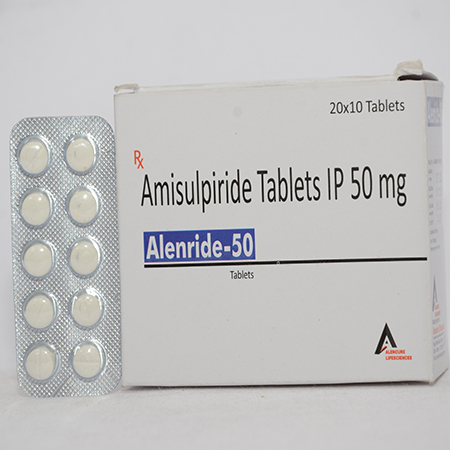 Product Name: ALENRIDE 50, Compositions of ALENRIDE 50 are Amisulpiride Tablets IP 50mg - Alencure Biotech Pvt Ltd