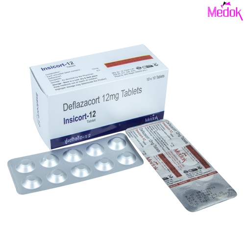 Product Name: Insicort 12, Compositions of Insicort 12 are Deflezacort 12 mg (Alu-Alu) - Medok Life Sciences Pvt. Ltd
