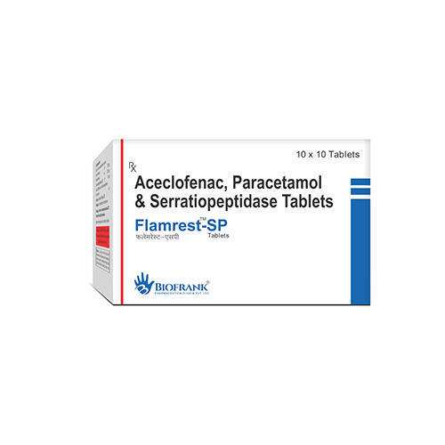 Product Name: Flamrest SP, Compositions of Flamrest SP are Aceclofenac,Paracetamol & Serratiopeptidase Tablets  - Biofrank Pharmaceuticals (India) Pvt. Ltd