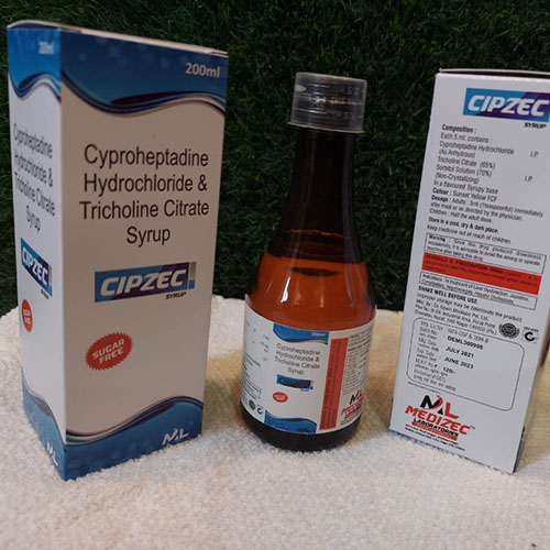 Product Name: Cipzec, Compositions of Cipzec are Cyproheptadine Hydrochloride And Tricholine Citrate Syrup - Medizec Laboratories