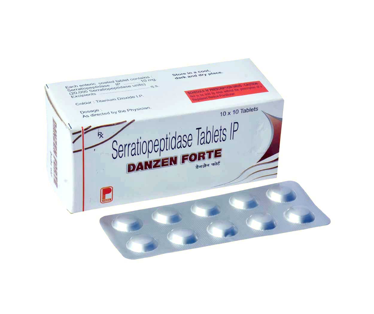 Product Name: DANZEN FORTE, Compositions of DANZEN FORTE are Serratiopeptidase Tablets IP - Park Pharmaceuticals