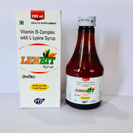 Product Name: Lenbit, Compositions of Lenbit are Vitamin B-Complex with L-Lysine Syrup - Medilente Pharma Private Limited