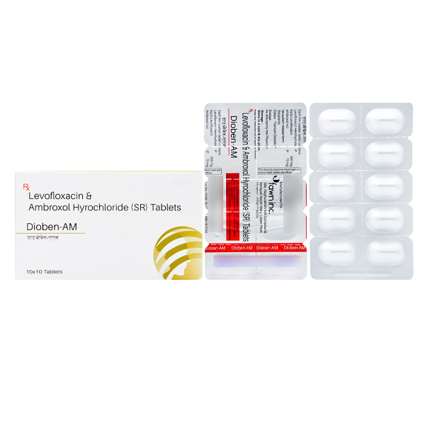 Product Name: DIOBEN AM, Compositions of DIOBEN AM are Levofloxacin and Ambroxol Hydrochloride (SR) (500mg+75mg) - Fawn Incorporation