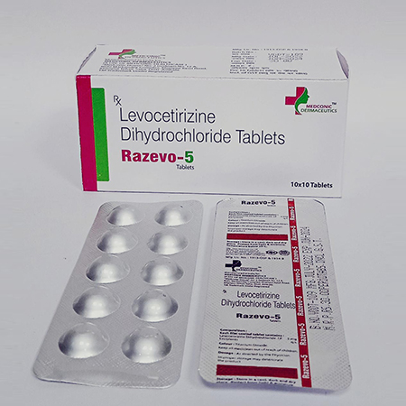 Product Name: Razevo 5, Compositions of Razevo 5 are Levocetirizine Dihydrochloride Tablets - Ronish Bioceuticals