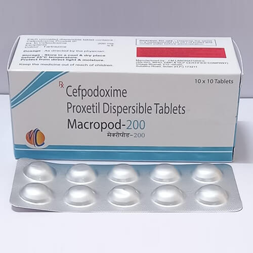 Product Name: Macropod 200, Compositions of Macropod 200 are Cefpodoxime Proxtil Dispersible Tablets - Macro Labs Pvt Ltd