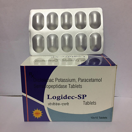 Product Name: LOGIDEC SP, Compositions of LOGIDEC SP are Diclofenac Potassium,Paracetamol Serratiopeptidase Tablets - Apikos Pharma